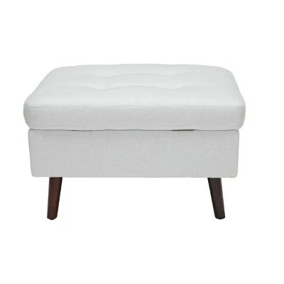 Tufted Fabric Mid-Century Modern Storage Ottoman & Walnut Legs Light Gray - OFM 4 Tufted Fabric Mid-Century Modern Storage Ottoman & Walnut Legs Light Gray - OFM - Image 2