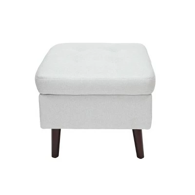 Tufted Fabric Mid-Century Modern Storage Ottoman & Walnut Legs Light Gray - OFM 5 Tufted Fabric Mid-Century Modern Storage Ottoman & Walnut Legs Light Gray - OFM - Image 3