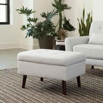 Tufted Fabric Mid-Century Modern Storage Ottoman & Walnut Legs Light Gray - OFM 11 Tufted Fabric Mid-Century Modern Storage Ottoman & Walnut Legs Light Gray - OFM - Image 9