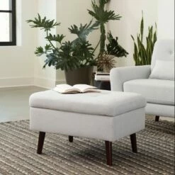 Tufted Fabric Mid-Century Modern Storage Ottoman & Walnut Legs Light Gray - OFM 22 Tufted Fabric Mid-Century Modern Storage Ottoman & Walnut Legs Light Gray - OFM -Ottomans Official Shop unnamed file 10017