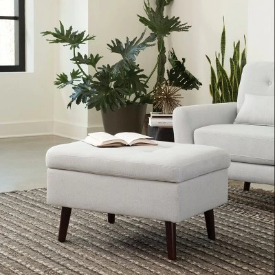 Tufted Fabric Mid-Century Modern Storage Ottoman & Walnut Legs Light Gray - OFM 12 Tufted Fabric Mid-Century Modern Storage Ottoman & Walnut Legs Light Gray - OFM - Image 10