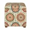 Suzani Patterned Fabric Upholstered Wooden Ottoman with Hidden Storage White/Orange - Benzara -Ottomans Official Shop unnamed file 10039