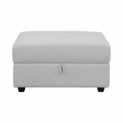 Storage Ottoman with Fabric Upholstery and Tapered Legs Gray - Benzara