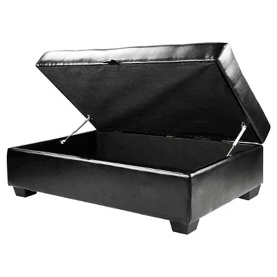 Antonio Bonded Leather Storage Ottoman - CorLiving Black 3 Antonio Bonded Leather Storage Ottoman - CorLiving Black