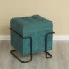 Fabulaxe Square Fabric Storage Ottoman with Black Metal Frame
