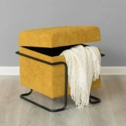 Fabulaxe Square Fabric Storage Ottoman with Black Metal Frame -Ottomans Official Shop unnamed file 10170