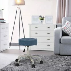 24.5" Nora Tufted Backless Adjustable Metal Vanity and Office Stool with Casters - Hillsdale Furniture Blue -Ottomans Official Shop unnamed file 10254