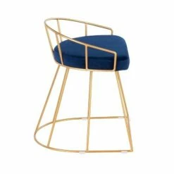 Canary Glam/Contemporary Vanity Stool - LumiSource Gold/white Velvet