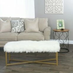 Faux Fur Rectangle Bench White - HomePop -Ottomans Official Shop unnamed file 1042