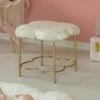 Fabulaxe Cloud Shaped White Fur Gold Vanity Stool