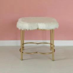 Fabulaxe Cloud Shaped White Fur Gold Vanity Stool -Ottomans Official Shop unnamed file 10425