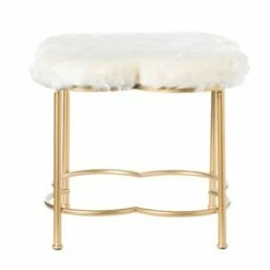 Fabulaxe Cloud Shaped White Fur Gold Vanity Stool -Ottomans Official Shop unnamed file 10427