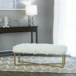 Faux Fur Rectangle Bench White - HomePop -Ottomans Official Shop unnamed file 1043