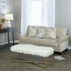 Faux Fur Rectangle Bench White - HomePop -Ottomans Official Shop unnamed file 1044