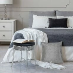 Ottomans Official Shop 4 18" Venice Metal Backless Vanity Stool with Faux - Hillsdale Furniture Black Crystal/chrome