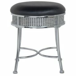18" Venice Metal Backless Vanity Stool with Faux - Hillsdale Furniture Black Crystal/chrome -Ottomans Official Shop unnamed file 10449