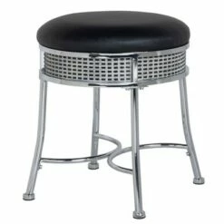18" Venice Metal Backless Vanity Stool with Faux - Hillsdale Furniture Black Crystal/chrome -Ottomans Official Shop unnamed file 10450