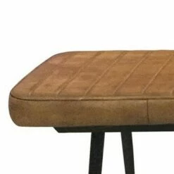 Bench with Tufted Leatherette Seat and Metal Legs Brown - Benzara