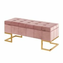 41" Midas Glam Storage Bench - LumiSource Steel/velvet Gold/white -Ottomans Official Shop unnamed file 1180