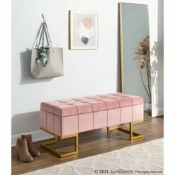 41" Midas Glam Storage Bench - LumiSource Steel/velvet Gold/white -Ottomans Official Shop unnamed file 1186