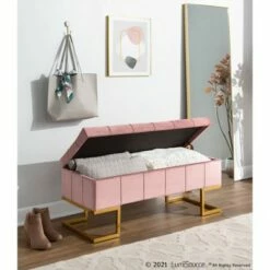 41" Midas Glam Storage Bench - LumiSource Steel/velvet Gold/white -Ottomans Official Shop unnamed file 1187