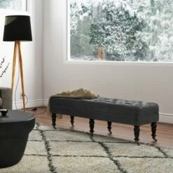 Donovan Tufted Ottoman Bench - WyndenHall Black/tweed Look Fabric