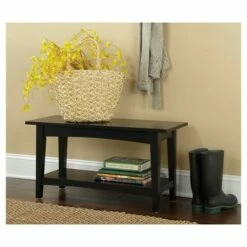 Alaterre Furniture Cottage Bench with Shelf - Alaterre Black
