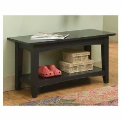 Alaterre Furniture Cottage Bench with Shelf - Alaterre Black -Ottomans Official Shop unnamed file 1283
