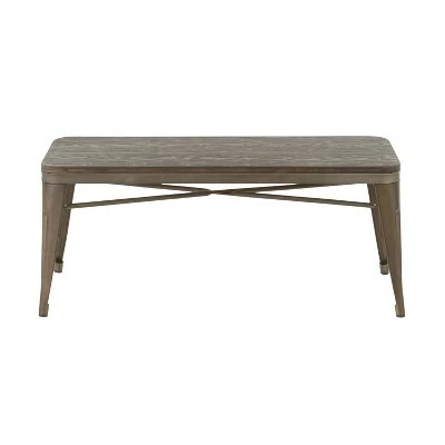 42" Oregon Industrial and Farmhouse Backless Bench Metal and Steel - LumiSource Vintage White/espresso 6 42" Oregon Industrial and Farmhouse Backless Bench Metal and Steel - LumiSource Vintage White/espresso - Image 4