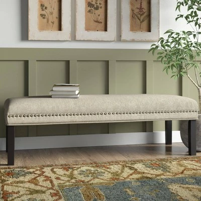 Upholstered Bed Bench with Nailhead Trim Linen - HomeFare 3 Upholstered Bed Bench with Nailhead Trim Linen - HomeFare