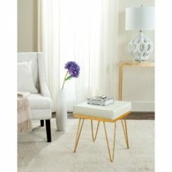 Jenine Faux Ostrich Square Bench - Cream/Gold - Safavieh