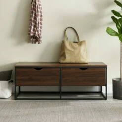 Modern 47.75" 2 Drawer Entry Storage Bench - Saracina Home Dark Walnut -Ottomans Official Shop unnamed file 1404