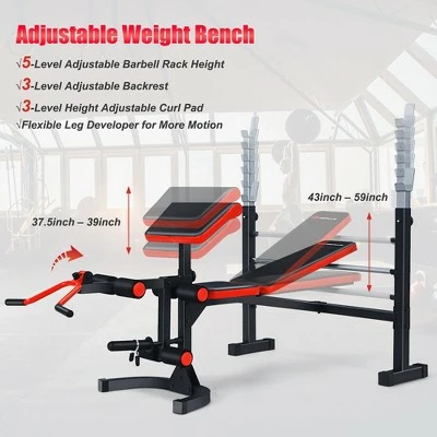 Costway Multi-function Adjustable Olympic Weight Bench W/Preacher Curl Home Gym Training 8 Costway Multi-function Adjustable Olympic Weight Bench W/Preacher Curl Home Gym Training - Image 6