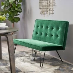 47" Chequeset Minimalist Bench Settee Emerald - Christopher Knight Home