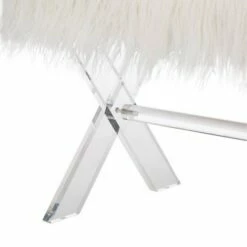 26" Faux Fur Upholstered Bench with Acrylic X Leg White - Glitzhome -Ottomans Official Shop unnamed file 1439