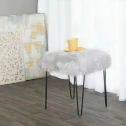 Faux Fur Gray Stool - HomePop -Ottomans Official Shop unnamed file 147