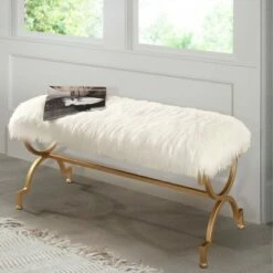 Miley White Faux Fur Bench White - Abbyson Living -Ottomans Official Shop unnamed file 1492