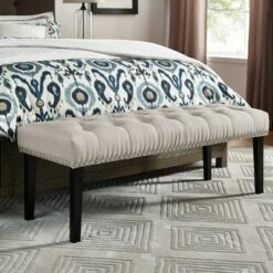 Diamond Button Tufted Upholstered Bed Bench - HomeFare Gray