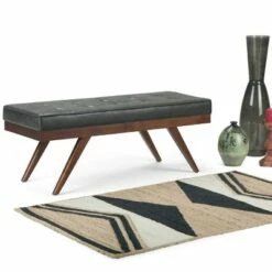 48" Keenan Mid Century Ottoman Bench Faux Air Leather - Wyndenhall Distressed Umber Brown