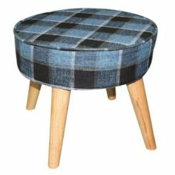 13.5" Mid-Century Foot Stool - Ore International Blue Tartan -Ottomans Official Shop unnamed file 170
