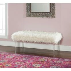 Faux Flokati Acrylic Leg Bench White - Linon -Ottomans Official Shop unnamed file 1728