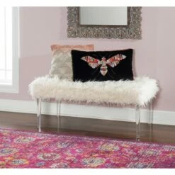 Faux Flokati Acrylic Leg Bench White - Linon -Ottomans Official Shop unnamed file 1729