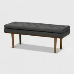 Arne Walnut Finished Bench - Baxton Studio Dark Gray -Ottomans Official Shop unnamed file 1840