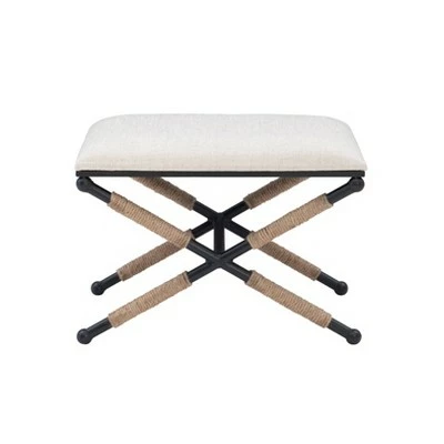 Ashburn Campaign Accent Stool - Linon Buff Beige 4 Ashburn Campaign Accent Stool - Linon Buff Beige - Image 2
