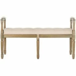 Raiden Linen Rustic Oak Bench - Safavieh Beige -Ottomans Official Shop unnamed file 2043