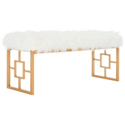 Mera Faux Lamb Bench - White - Safavieh 4 Mera Faux Lamb Bench - White - Safavieh - Image 2