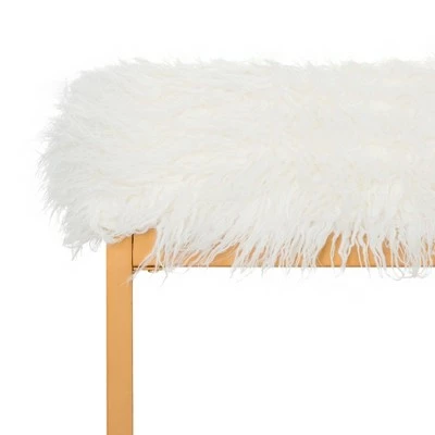 Mera Faux Lamb Bench - White - Safavieh 8 Mera Faux Lamb Bench - White - Safavieh - Image 6