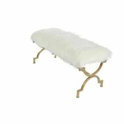 Olivia & May Faux Fur Cushion Bench White - Olivia & May -Ottomans Official Shop unnamed file 2215
