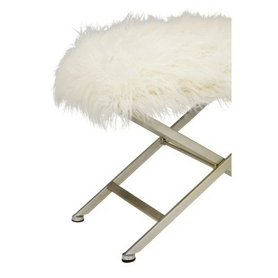 Olivia & May Modern Faux Fur Stool White - Olivia & May 4 Olivia & May Modern Faux Fur Stool White - Olivia & May - Image 2