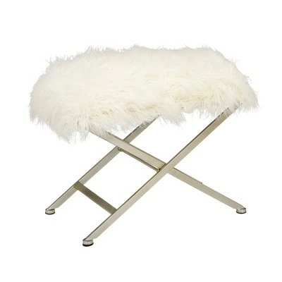Olivia & May Modern Faux Fur Stool White - Olivia & May 5 Olivia & May Modern Faux Fur Stool White - Olivia & May - Image 3